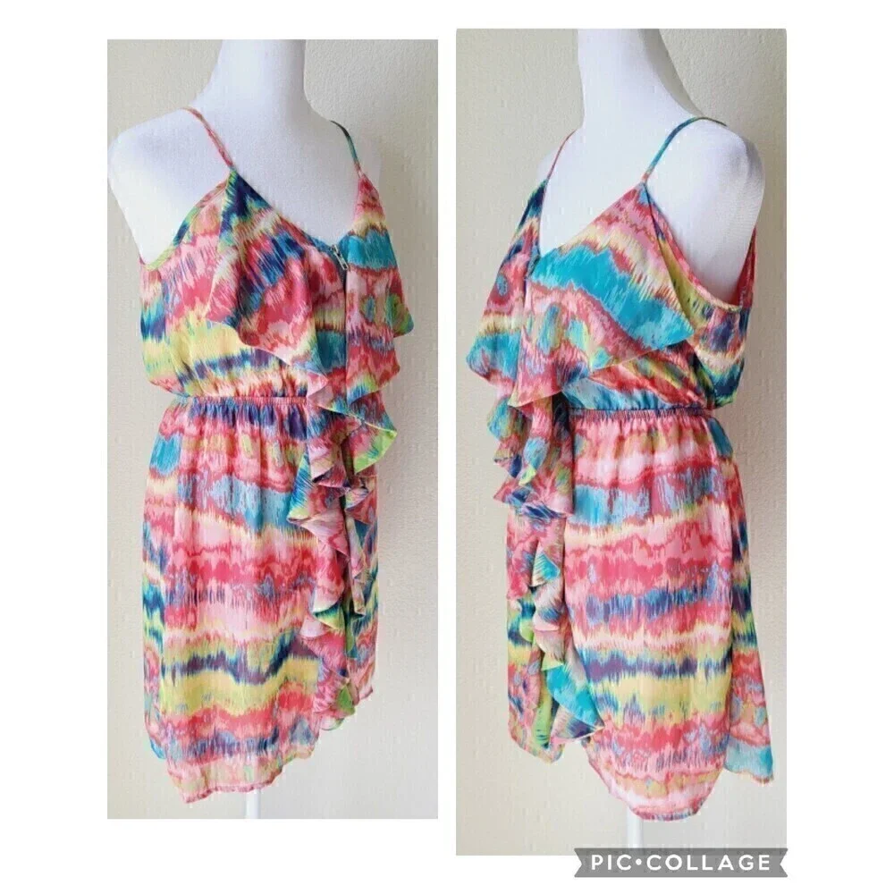 Anthropologie Maude Halter Dress Ruffles Elastic Waist Beach Colorful‎ Flaw - Picture 4 of 12
